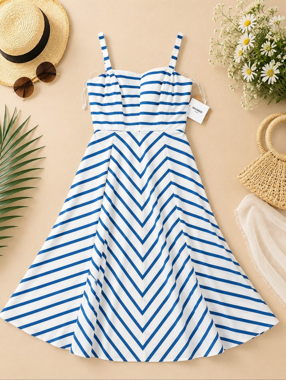 Danny & Nicole White and Blue Striped Maxi Dress